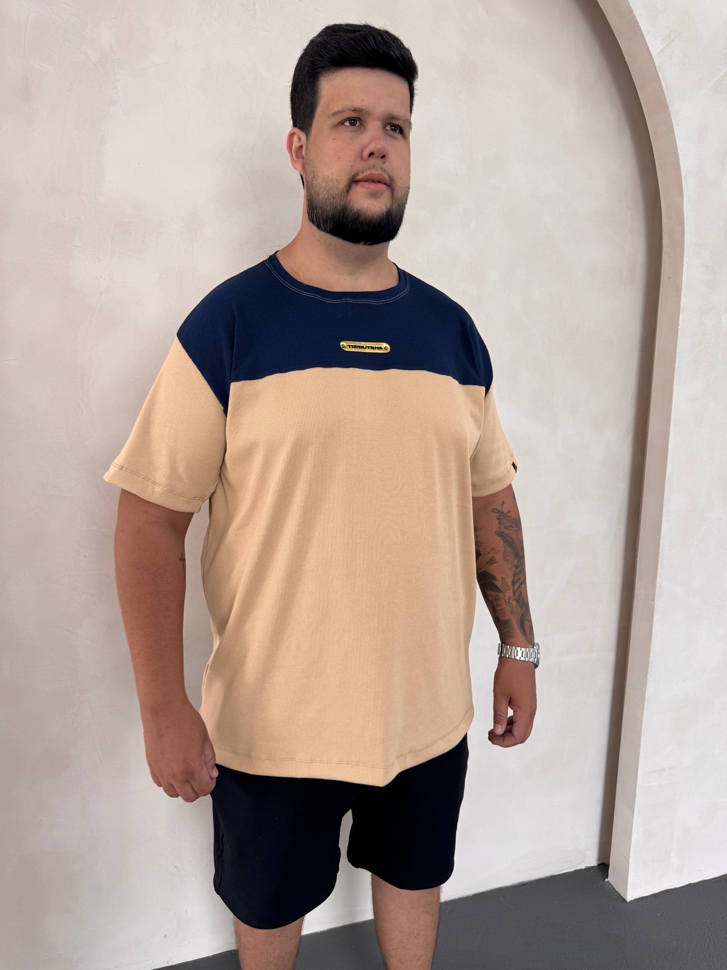 Camisa Titan Canelada Bicolor - Azul + Bege