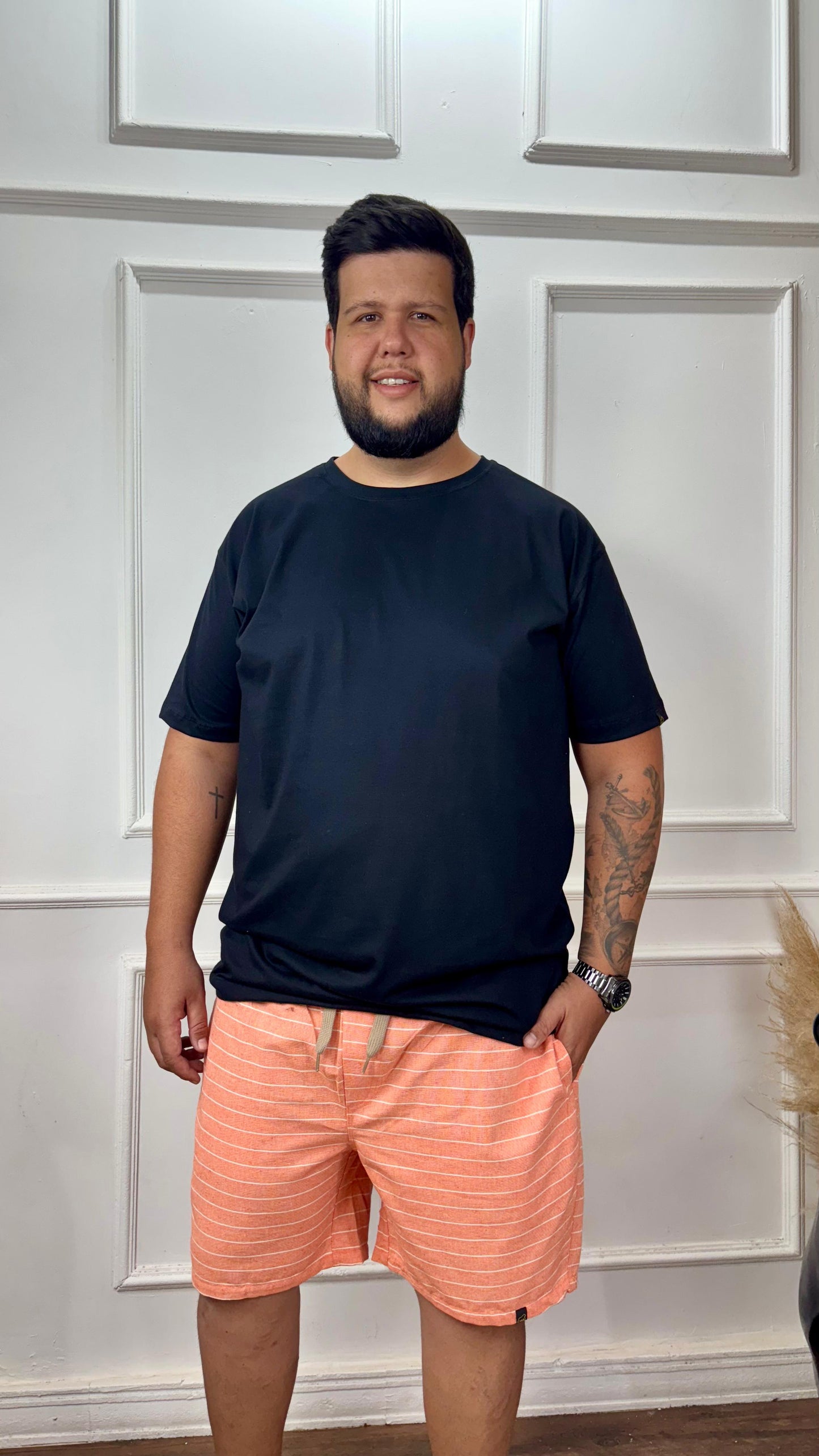 SHORT LINHO LISTRADO SALMÃO