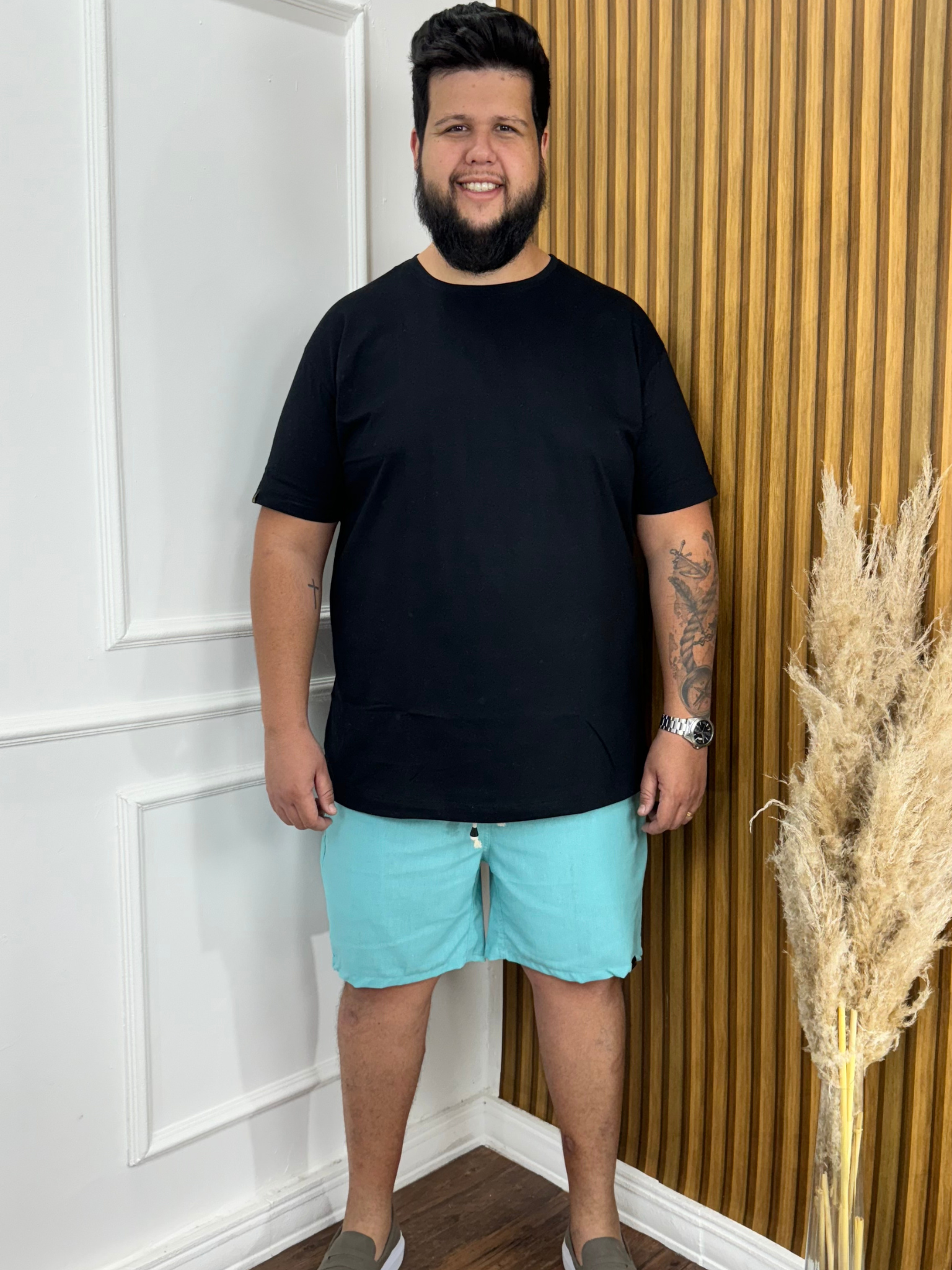 SHORT LINHO VERDE ÁGUA PLUS SIZE