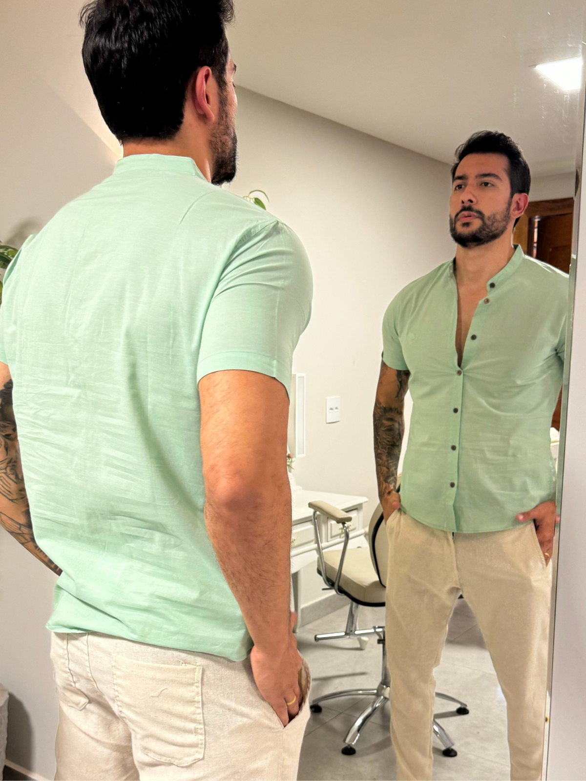 CAMISA SOCIAL LINHO VERDE