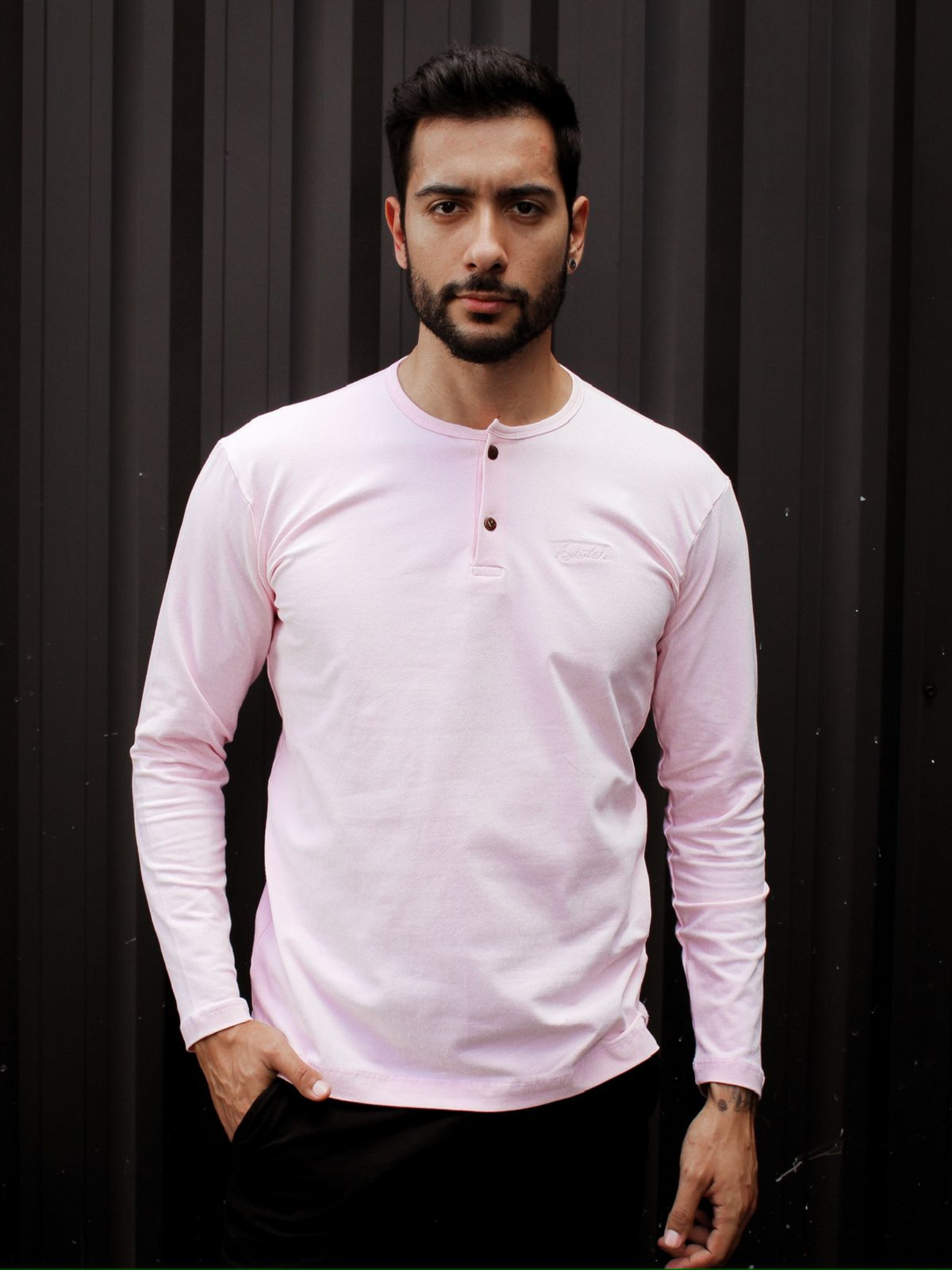 CAMISA HENLEY MANGA LONGA ROSA