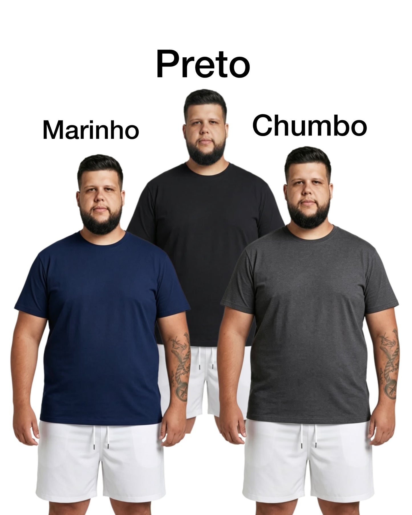 Kit 3 básicas preta/marinho/chumbo