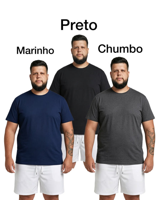 Kit 3 básicas preta/marinho/chumbo