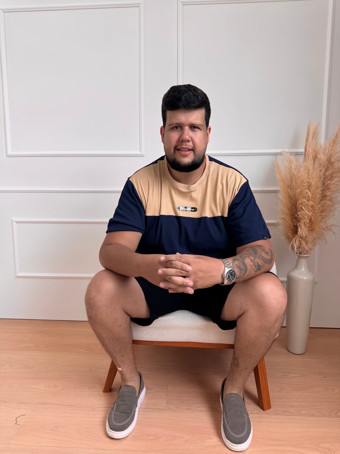 Camisa Titan Canelada Bicolor - Bege + Azul