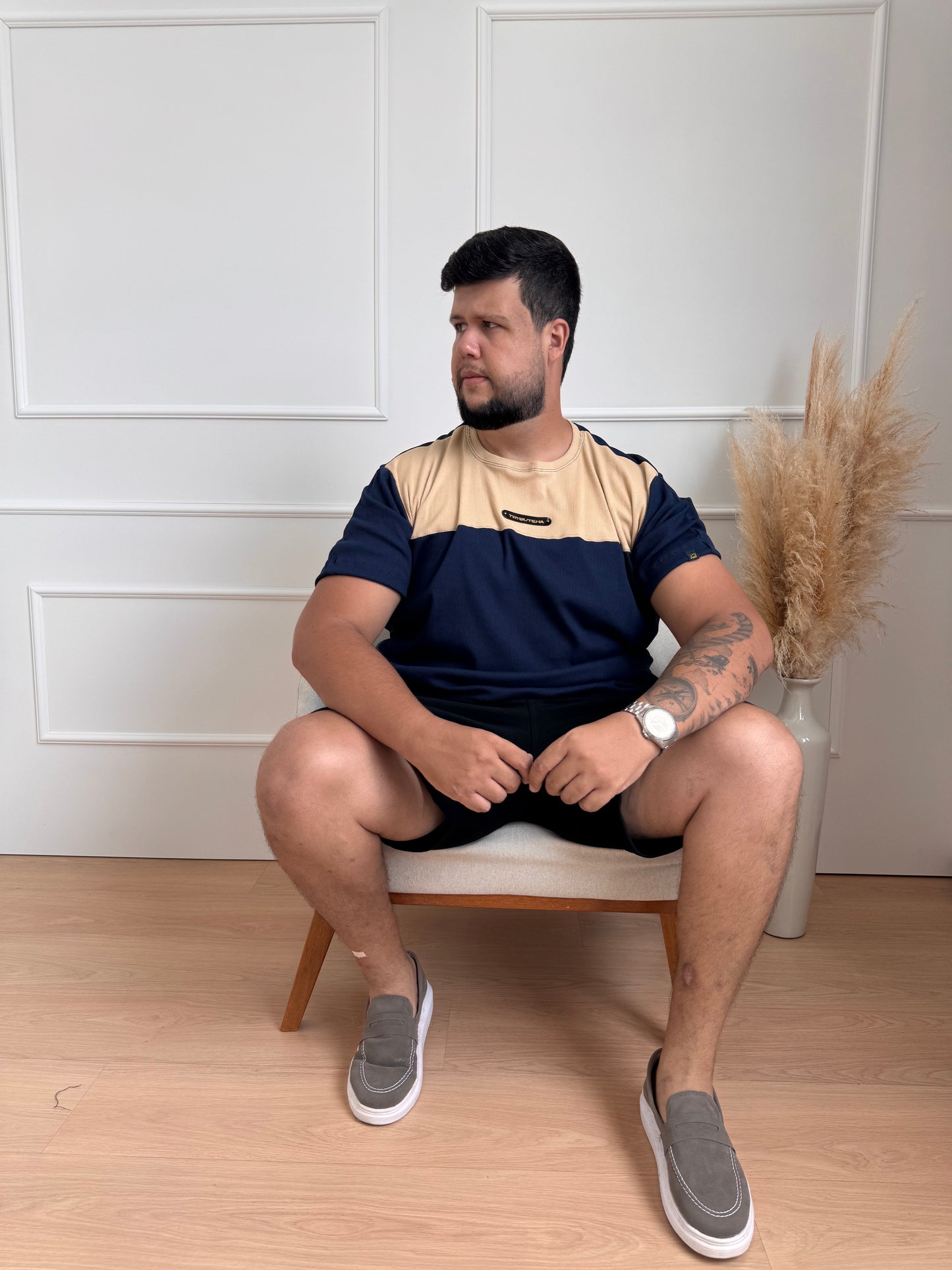 Camisa Titan Canelada Bicolor - Bege + Azul