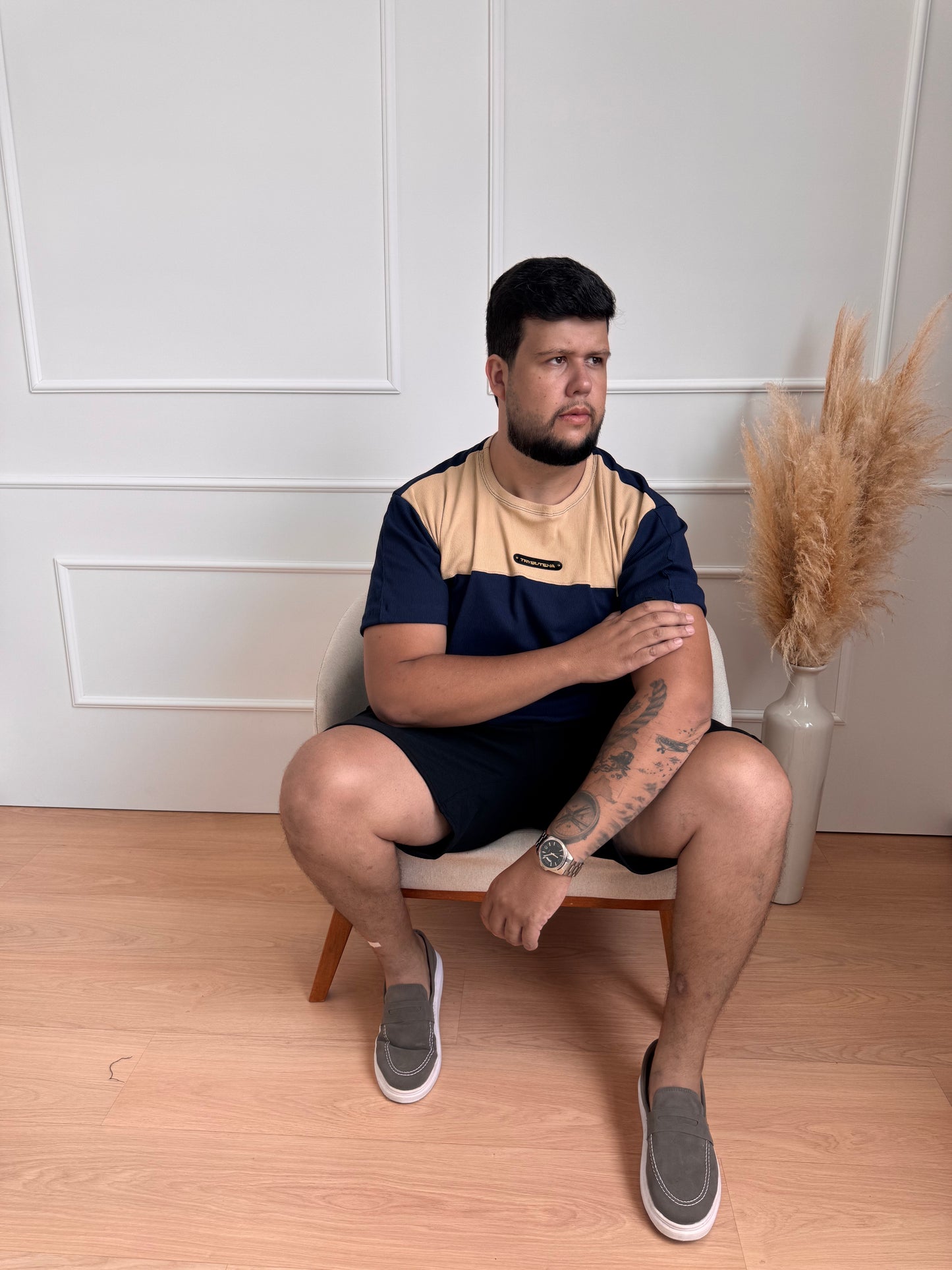 Camisa Titan Canelada Bicolor - Bege + Azul