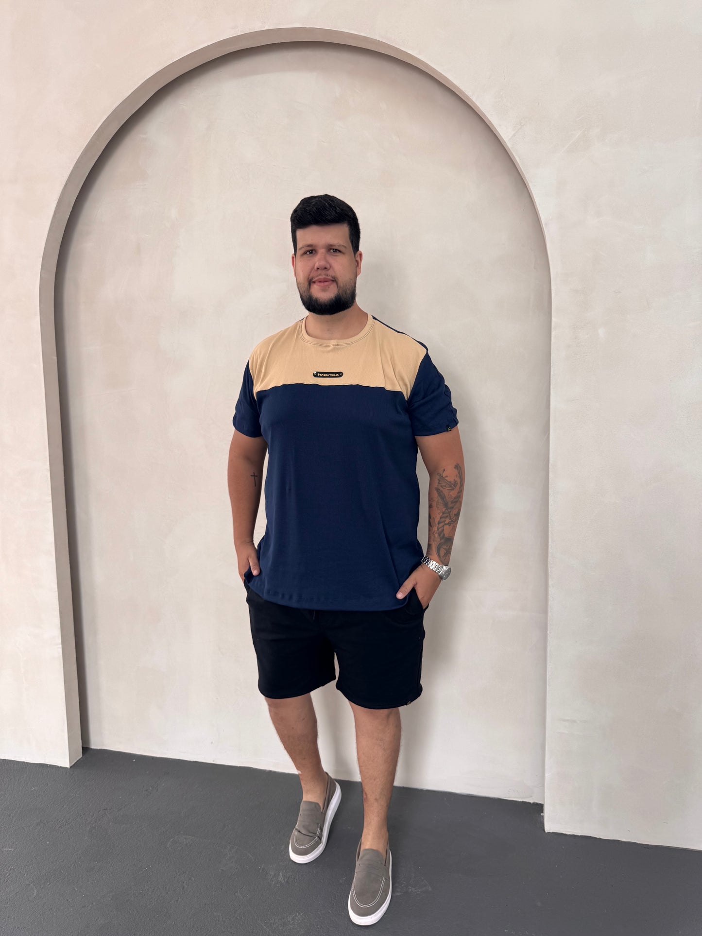 Camisa Titan Canelada Bicolor - Bege + Azul