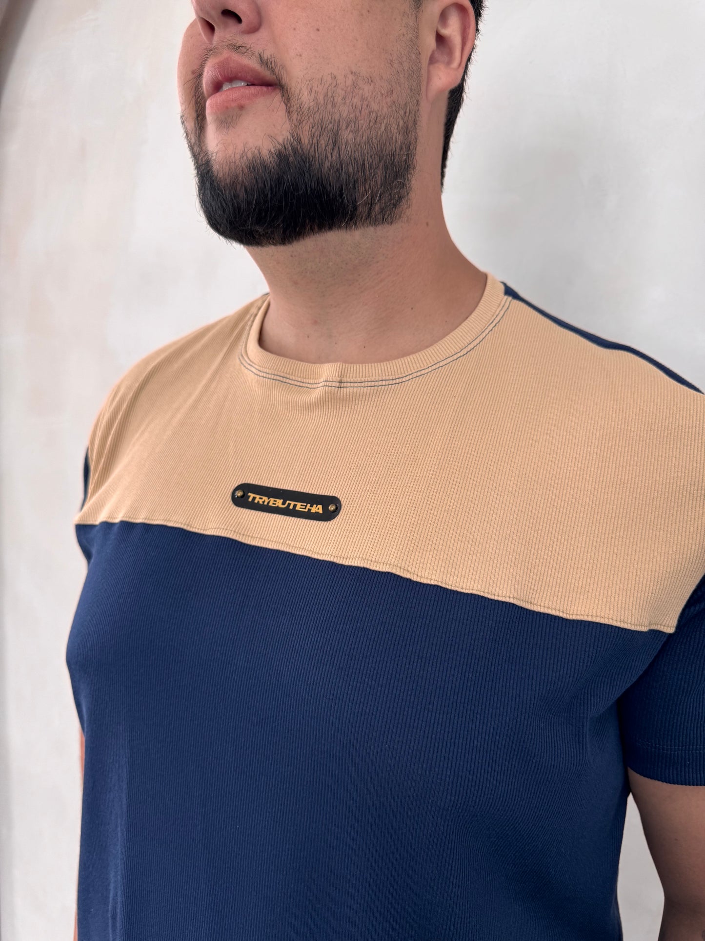 Camisa Titan Canelada Bicolor - Bege + Azul