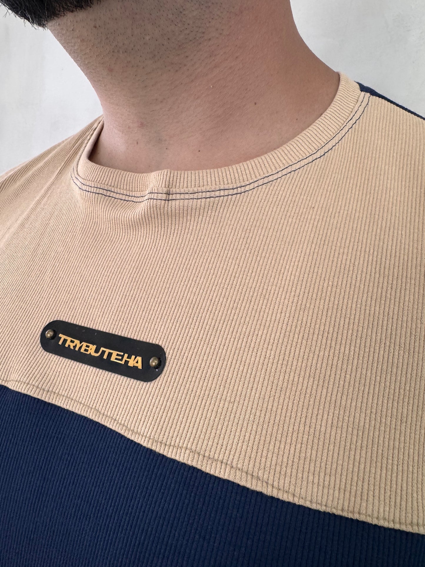 Camisa Titan Canelada Bicolor - Bege + Azul