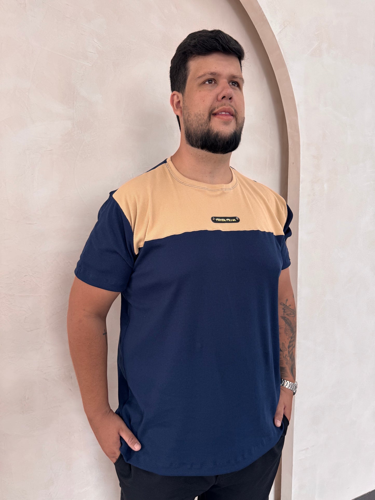 Camisa Titan Canelada Bicolor - Bege + Azul