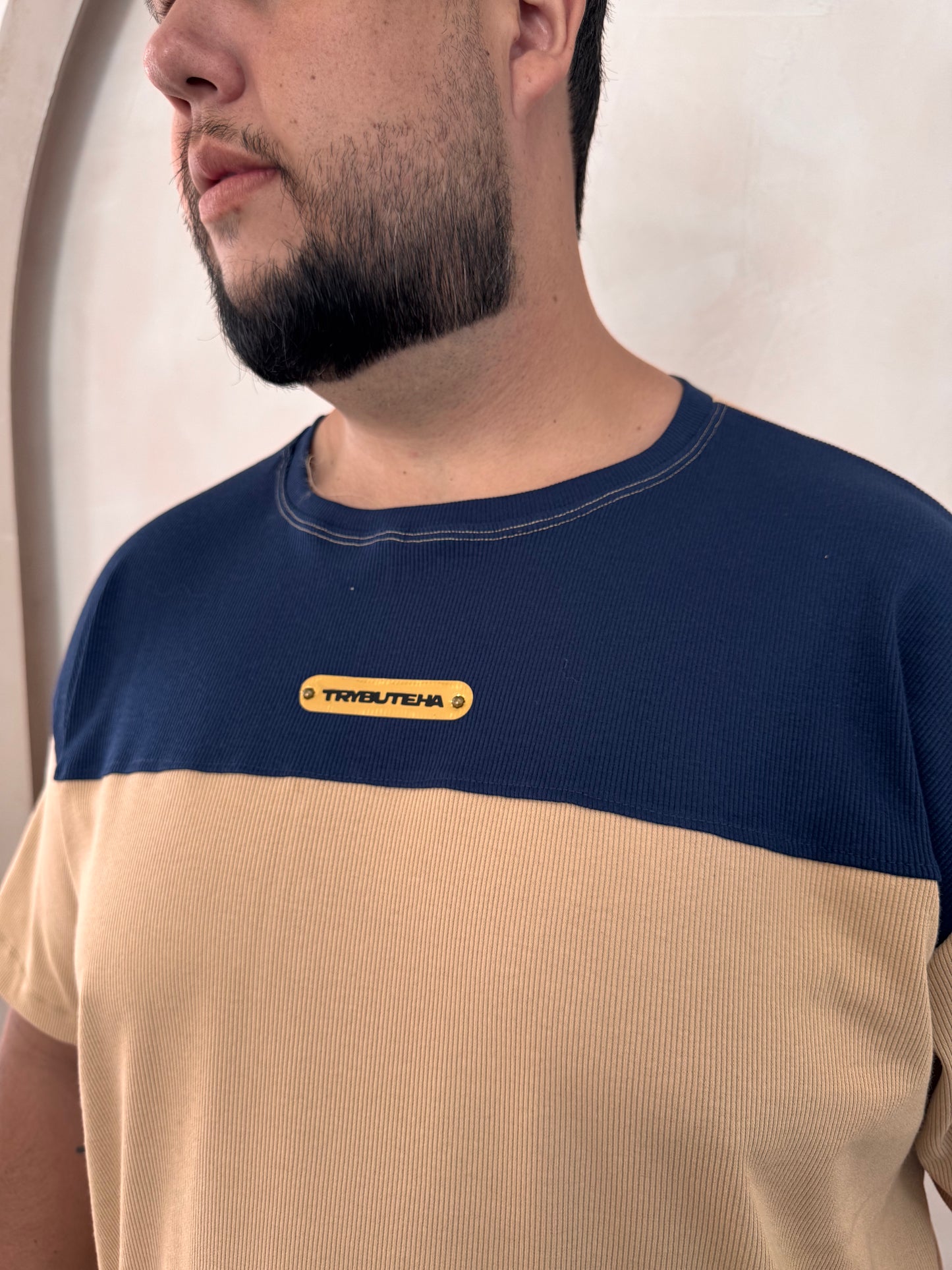 Camisa Titan Canelada Bicolor - Bege + Azul