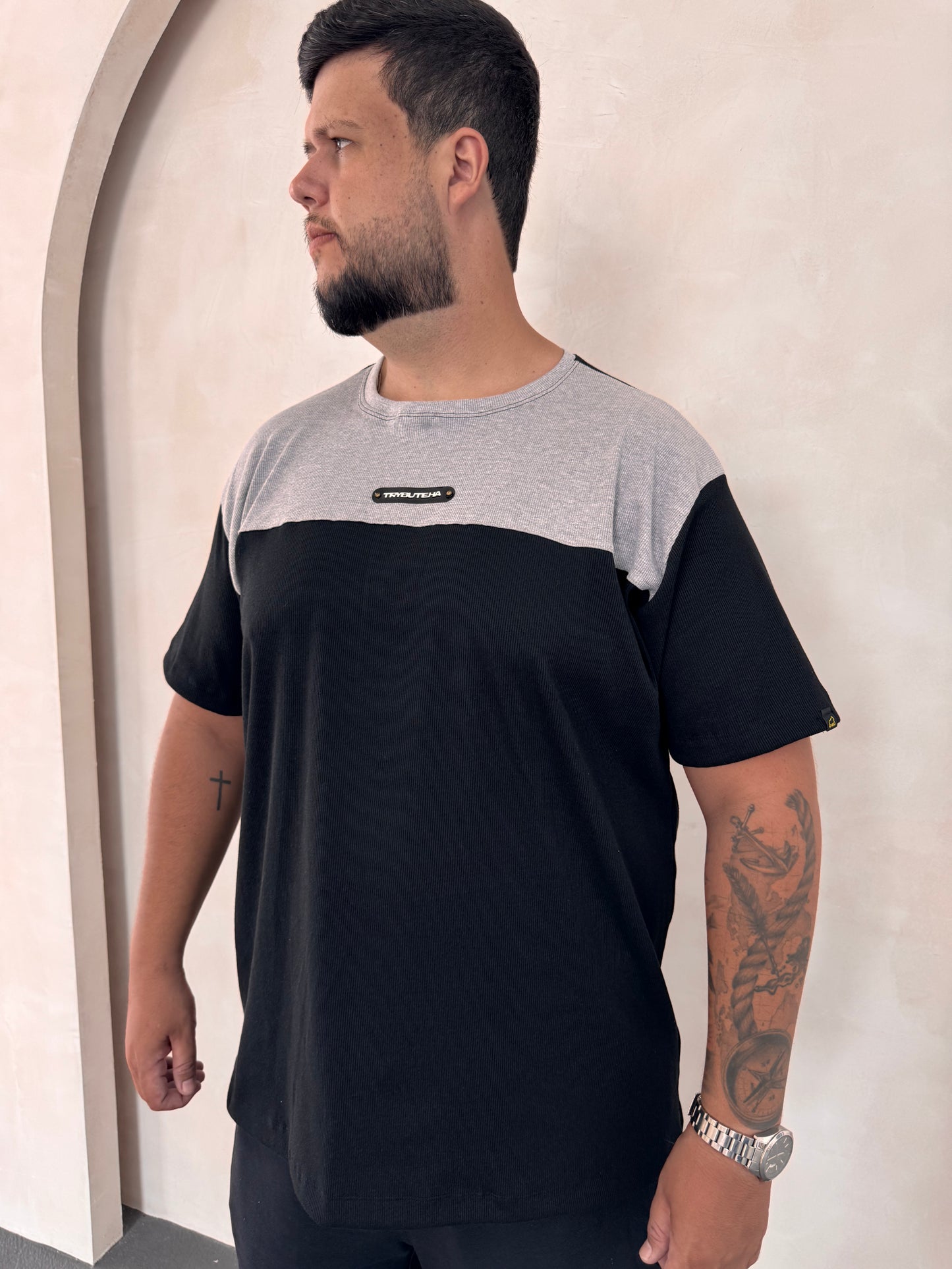 Camisa Titan Canelada Bicolor - Cinza + Preto