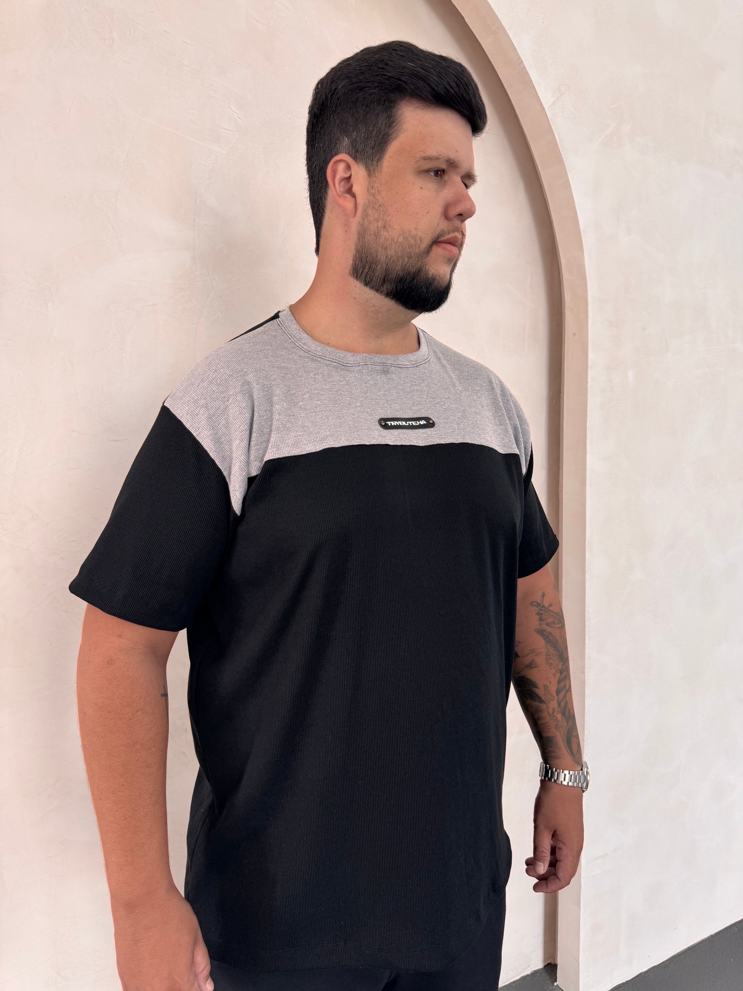 Camisa Titan Canelada Bicolor - Cinza + Preto