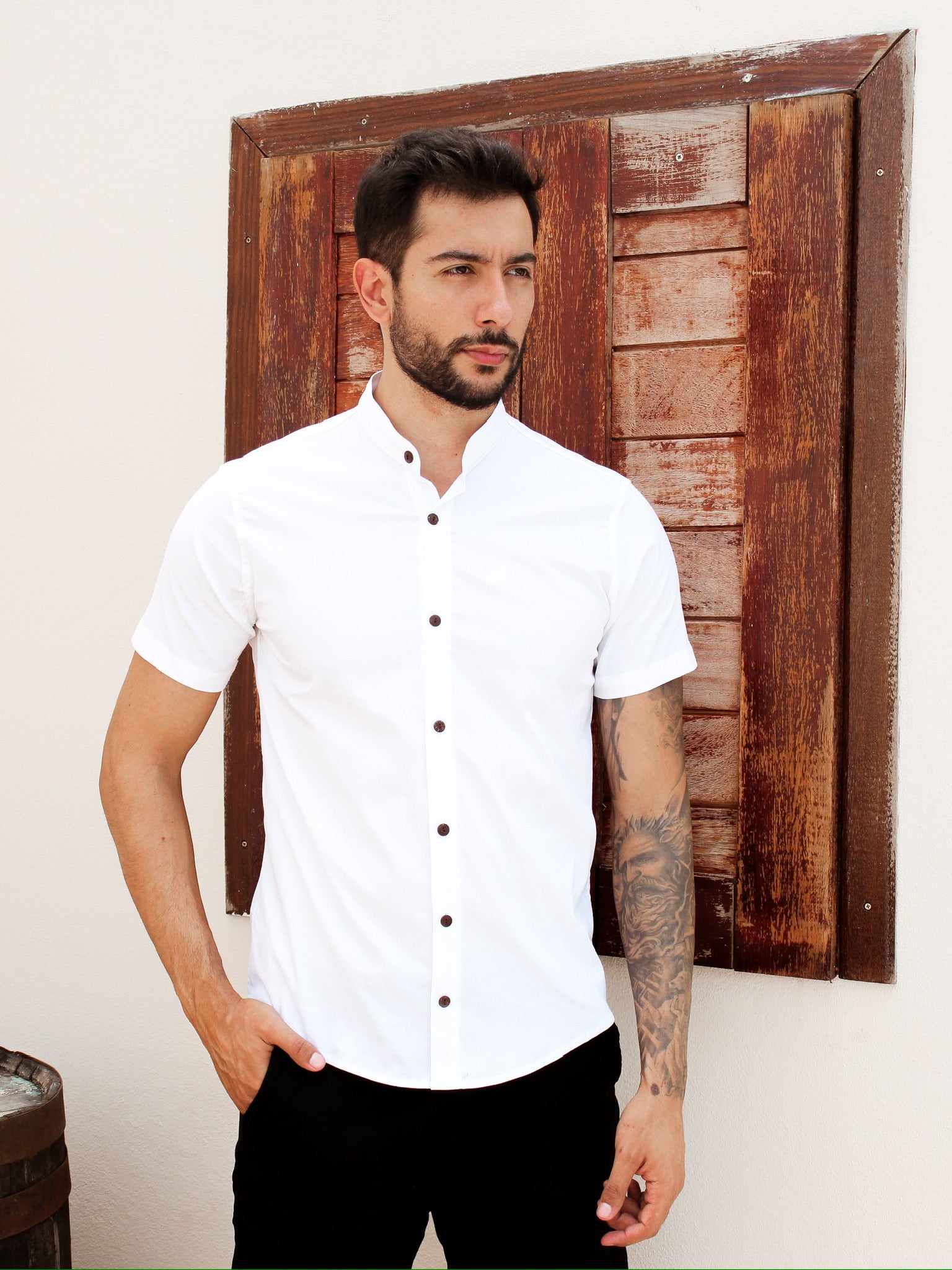 CAMISA SOCIAL GOLA PADRE BRANCA