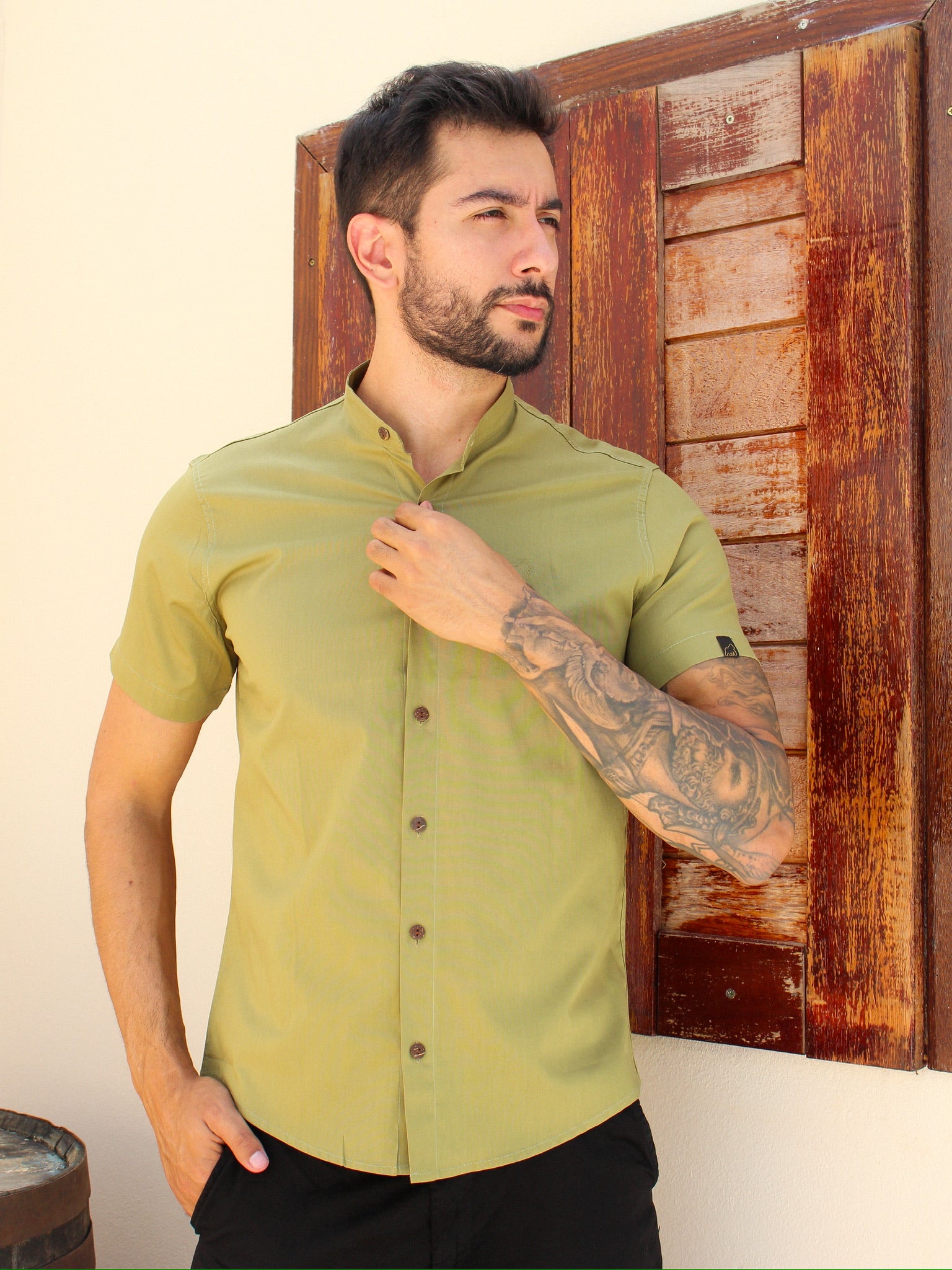 CAMISA SOCIAL GOLA PADRE VERDE