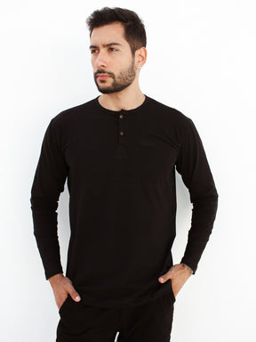 CAMISA HENLEY MANGA LONGA PRETA