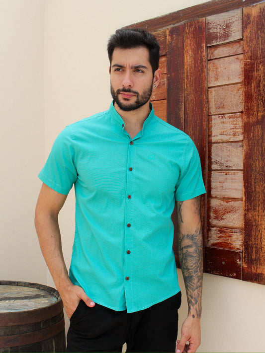 CAMISA SOCIAL GOLA PADRE VERDE ÁGUA