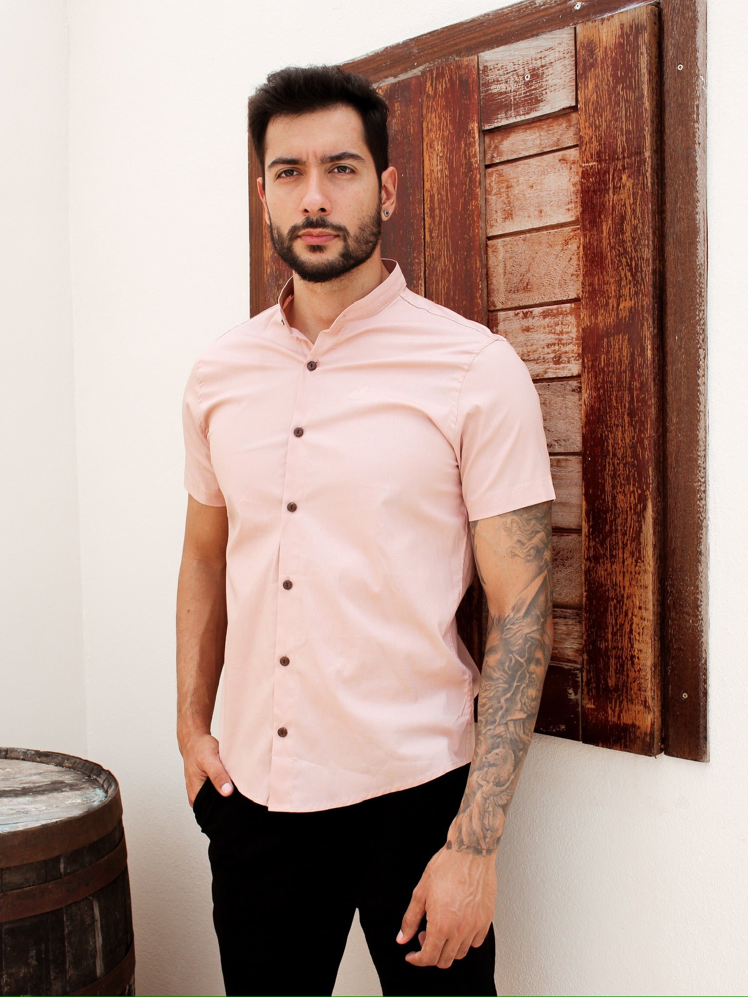 CAMISA SOCIAL GOLA PADRE ROSA CLARO