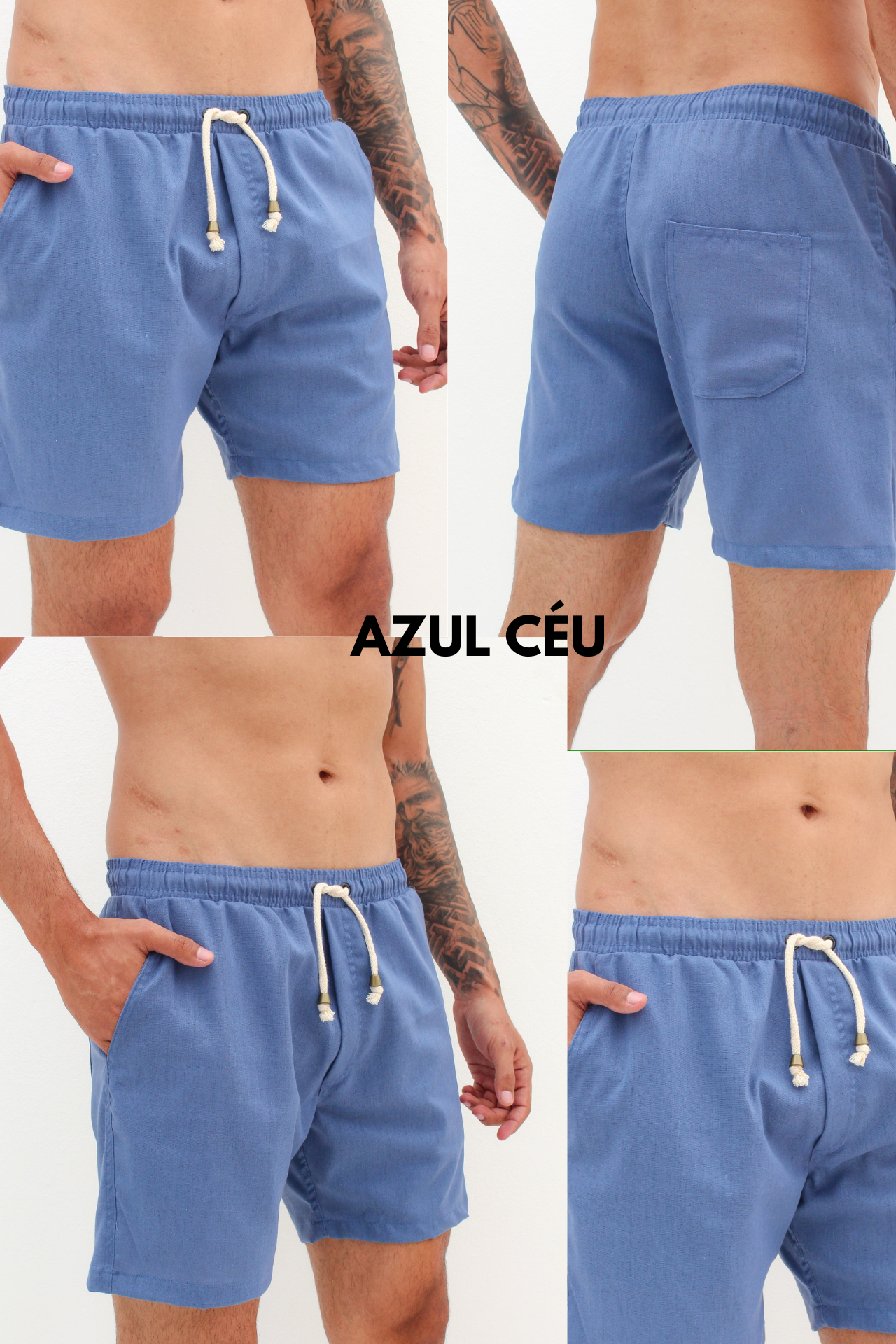 KIT 3 SHORTS DE LINHO CASUAL MASCULINO 259,90  - ESCOLHA AS CORES