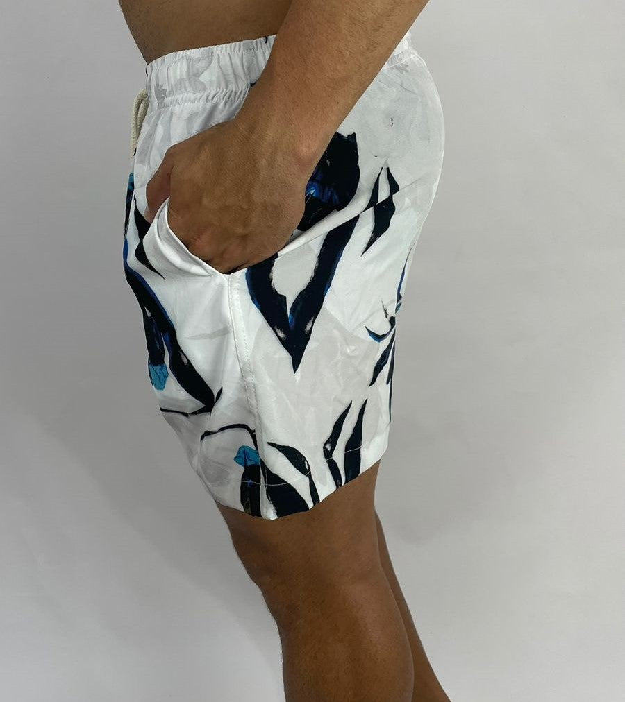 SHORT FOLHAGEM AZUL E BRANCO