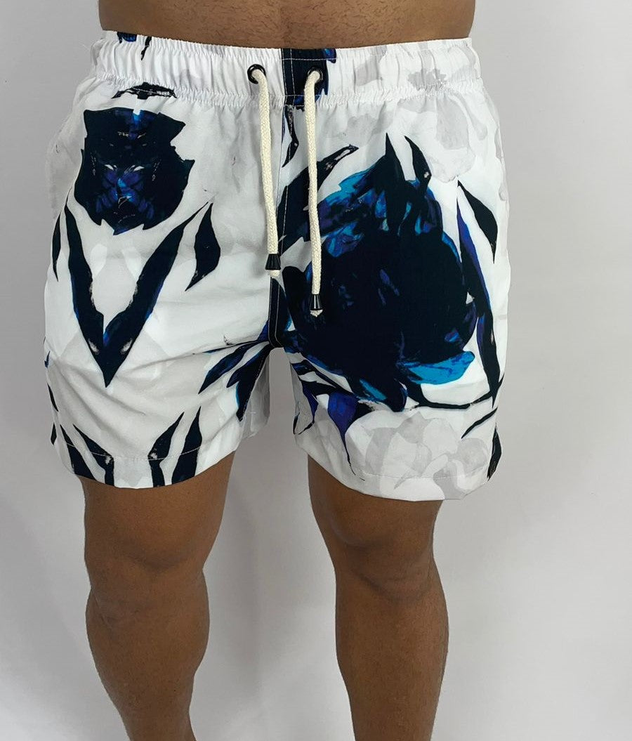 SHORT FOLHAGEM AZUL E BRANCO