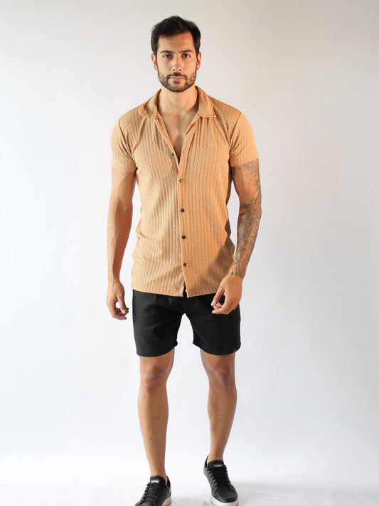 CAMISA SOCIAL TEXTURIZADA BEGE