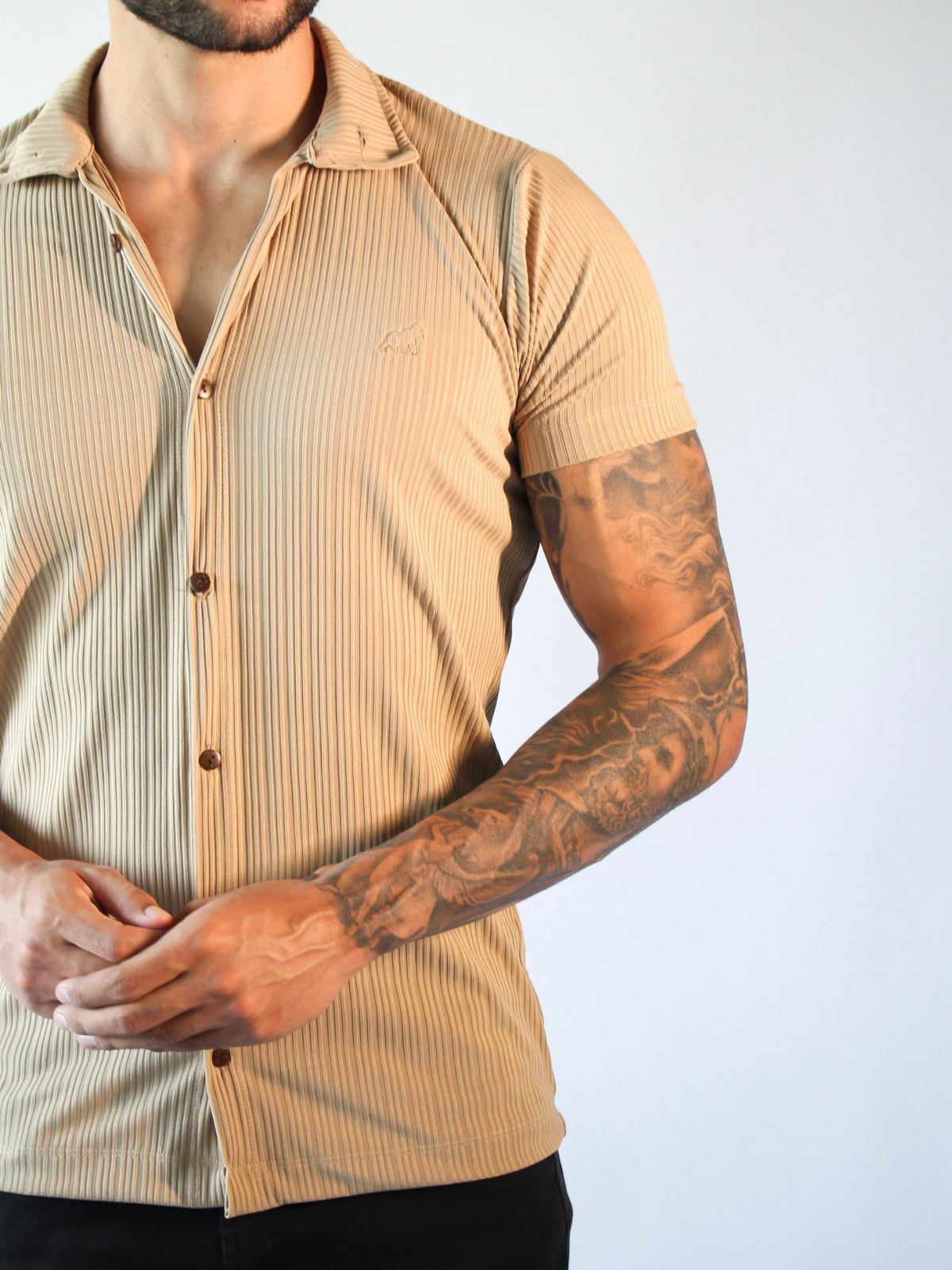 CAMISA SOCIAL CANELADA BEGE