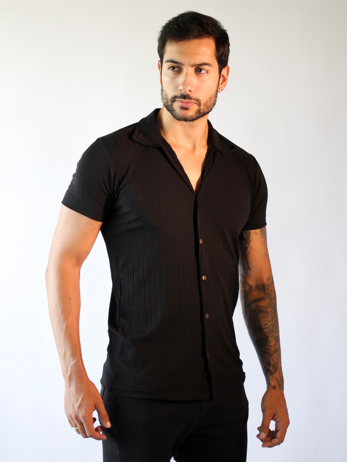 CAMISA SOCIAL CANELADA PRETA