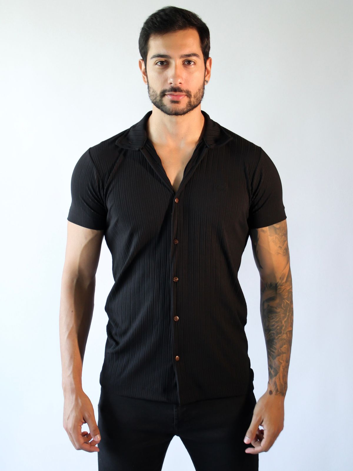 CAMISA SOCIAL CANELADA PRETA