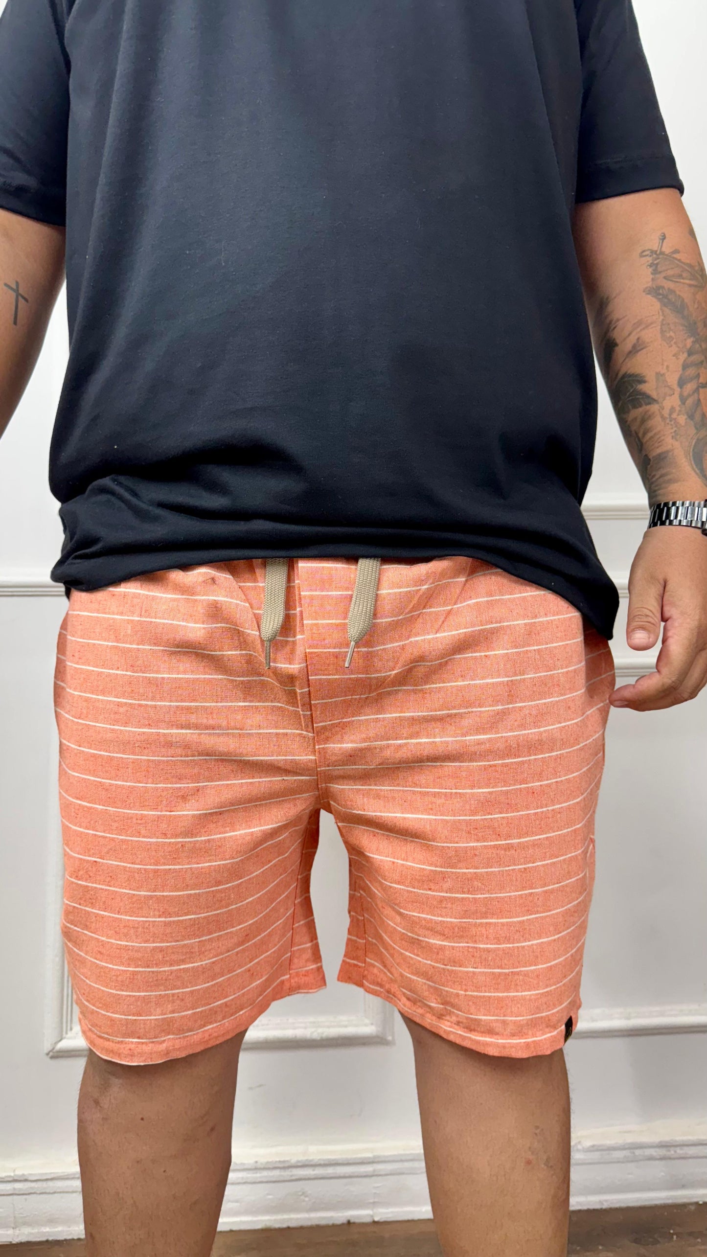 SHORT LINHO LISTRADO SALMÃO