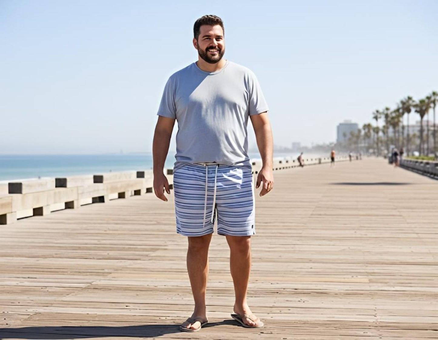 SHORT LINHO AZUL LISTRADO PLUS SIZE